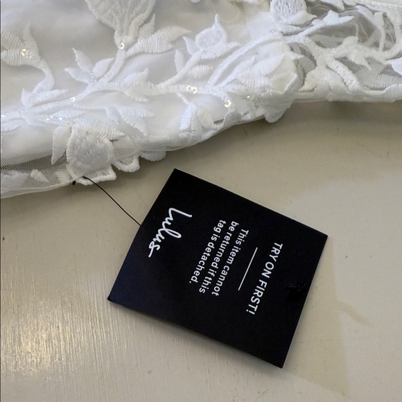 Lulus Midnight Sparkle White Embroidered Feather Bustier Maxi Dress Size Medium - Picture 5 of 11